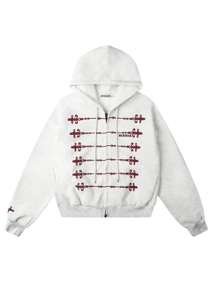 'Dynasty Rogue'New Chinese  Napoleon Rope Print Double Zip Up Hoodie
