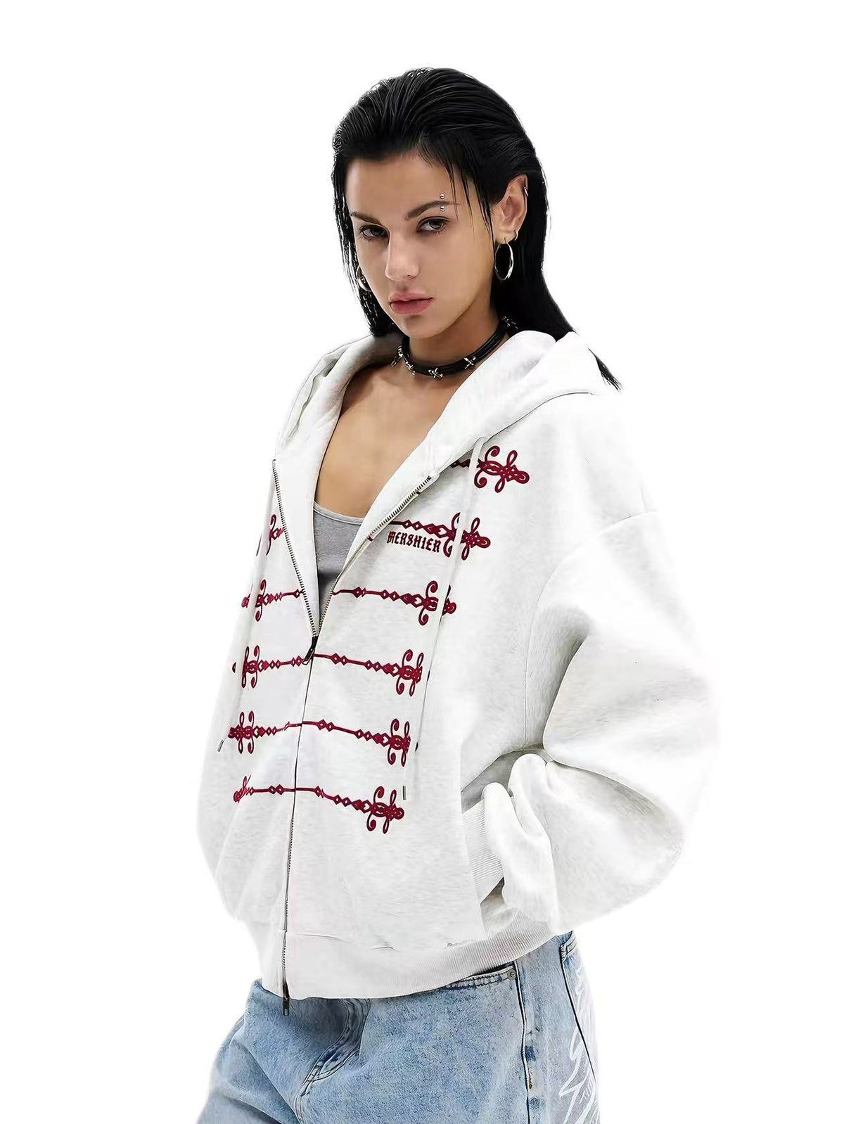 'Dynasty Rogue'New Chinese  Napoleon Rope Print Double Zip Up Hoodie