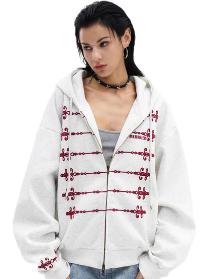 'Dynasty Rogue'New Chinese  Napoleon Rope Print Double Zip Up Hoodie
