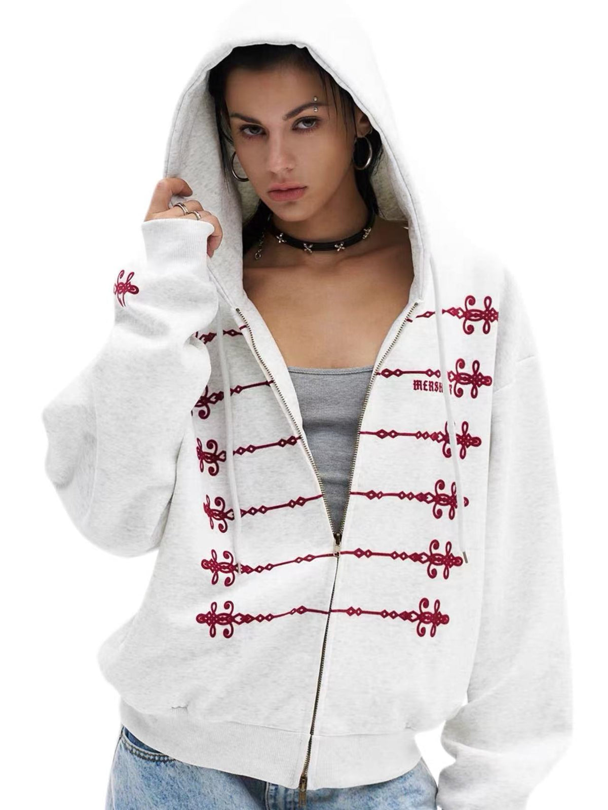 'Dynasty Rogue'New Chinese  Napoleon Rope Print Double Zip Up Hoodie