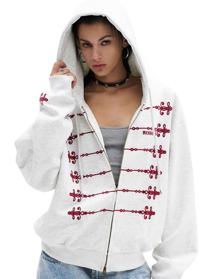 'Dynasty Rogue'New Chinese  Napoleon Rope Print Double Zip Up Hoodie