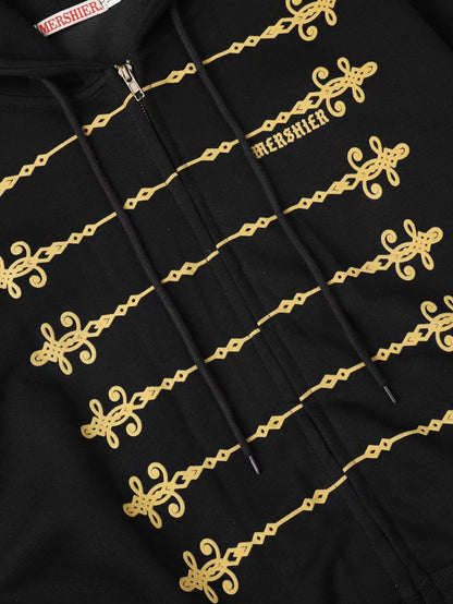 'Dynasty Rogue'New Chinese  Napoleon Rope Print Double Zip Up Hoodie