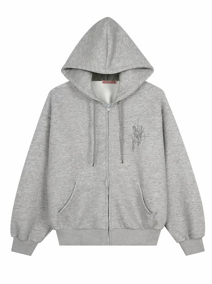 'Rebellion'Back Sequin Wing Graffiti Graphic Zip Hooded Jacket