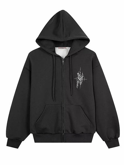 'Rebellion'Back Sequin Wing Graffiti Graphic Zip Hooded Jacket