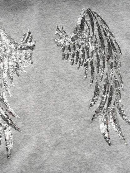 'Rebellion'Back Sequin Wing Graffiti Graphic Zip Hooded Jacket