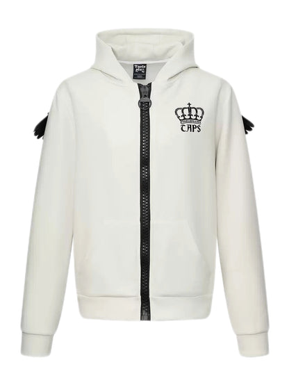 'Riot Angel'Crown Embroidered Angel Wings Back Embroidery Zip Jacket