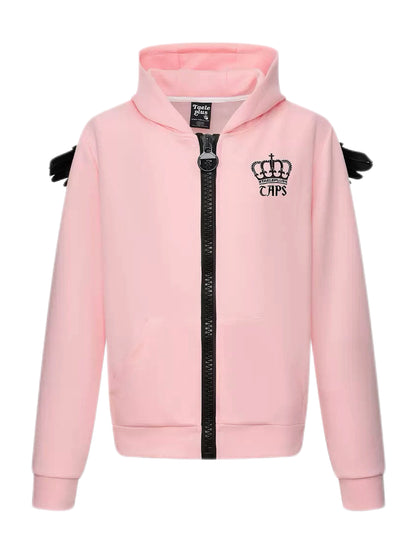 'Riot Angel'Crown Embroidered Angel Wings Back Embroidery Zip Jacket