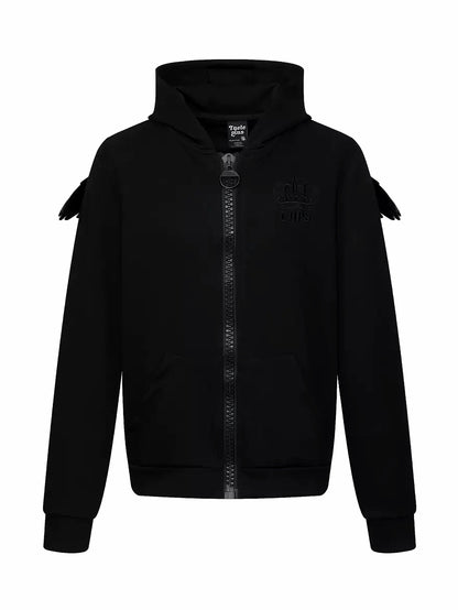 'Riot Angel'Crown Embroidered Angel Wings Back Embroidery Zip Jacket
