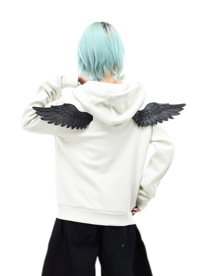 'Riot Angel'Crown Embroidered Angel Wings Back Embroidery Zip Jacket