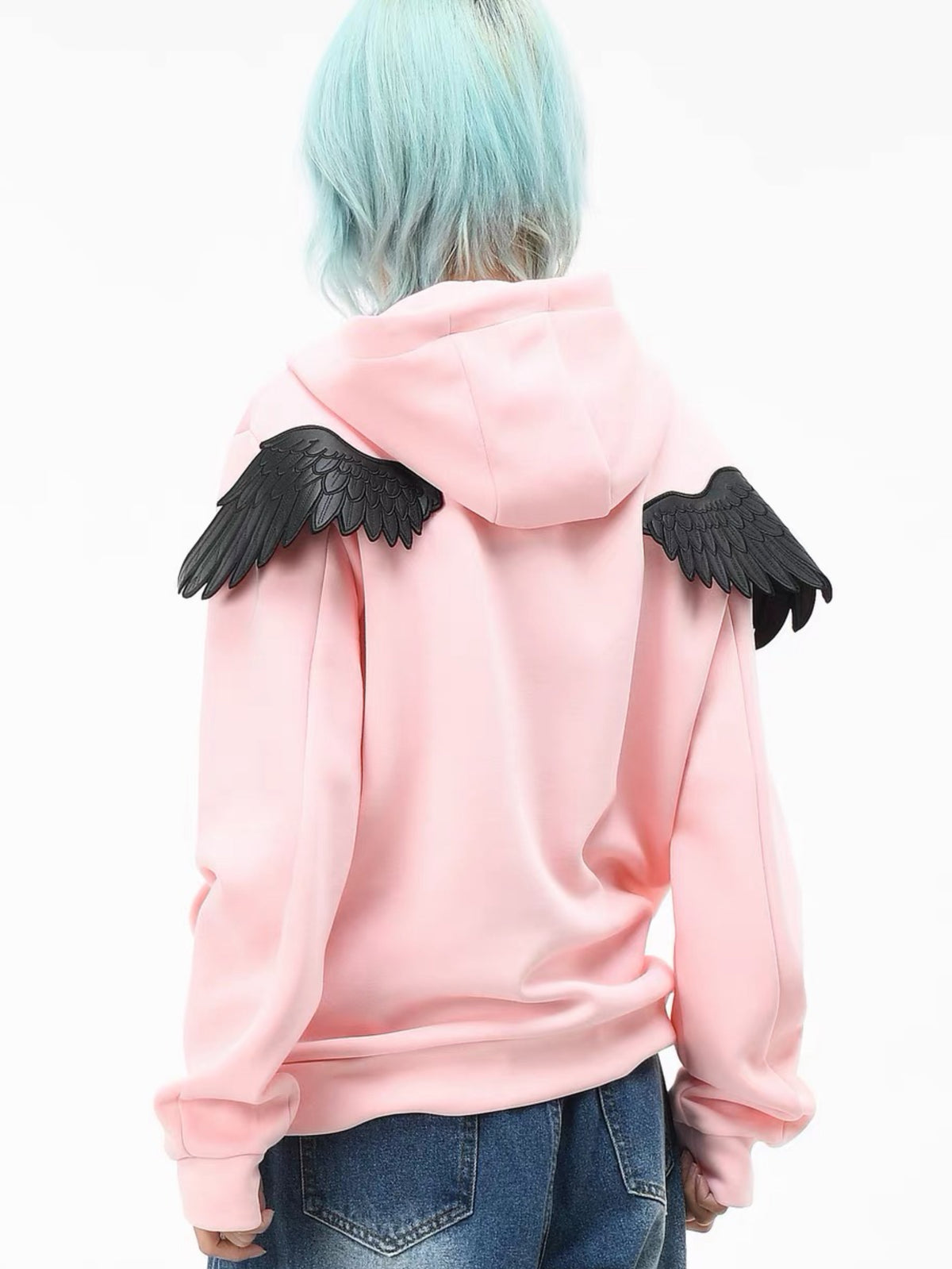 'Riot Angel'Crown Embroidered Angel Wings Back Embroidery Zip Jacket