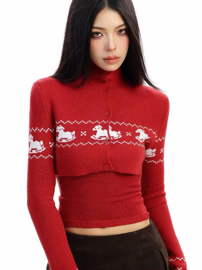 'Carousel Dream' Fair Isle Knit Layered 2-Piece Set