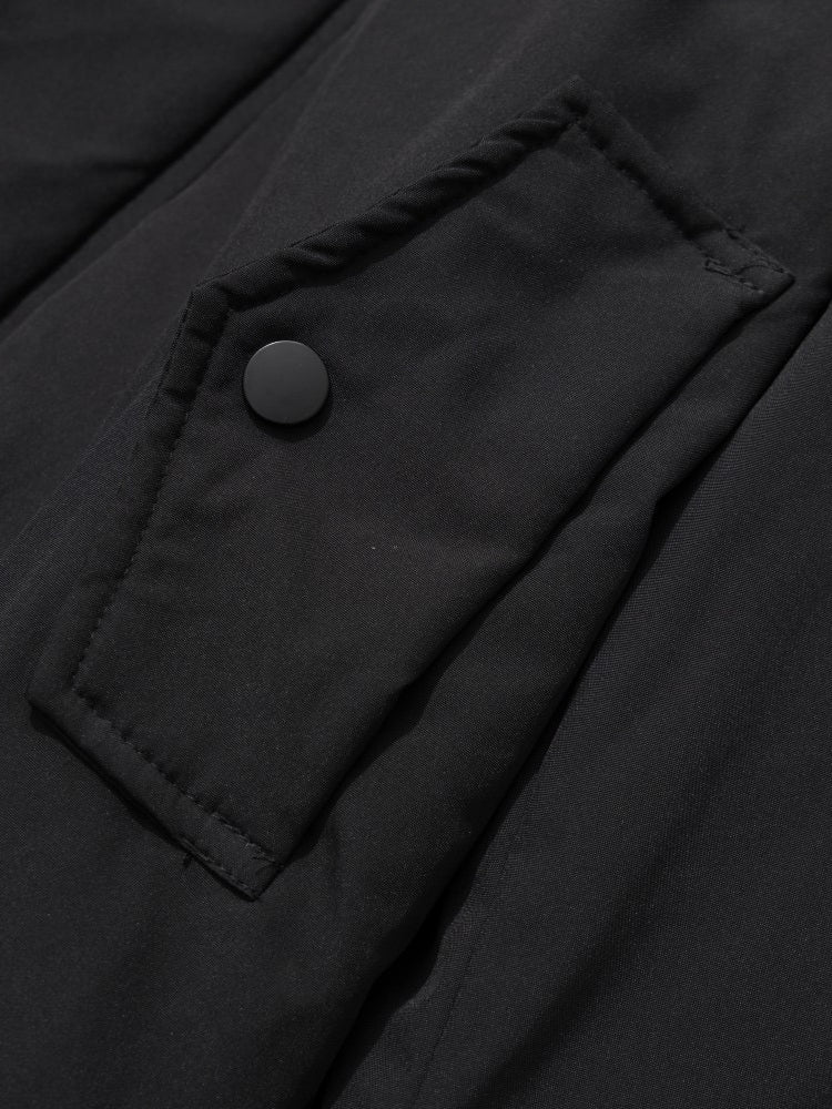 'Runeborn'Dark Grunge Pattern Removable Fur Trim Hooded Cotton Puffer Coat