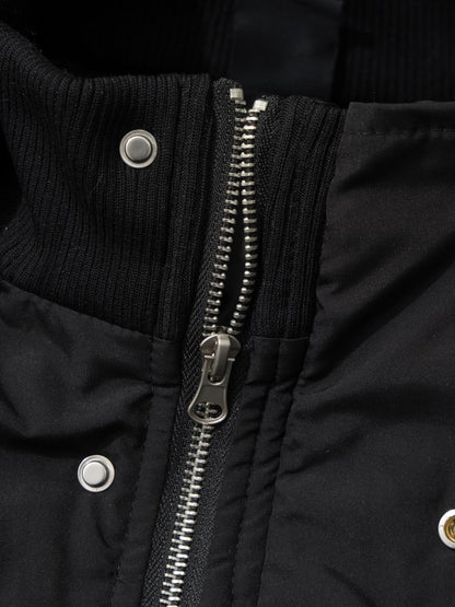 'Runeborn'Dark Grunge Pattern Removable Fur Trim Hooded Cotton Puffer Coat