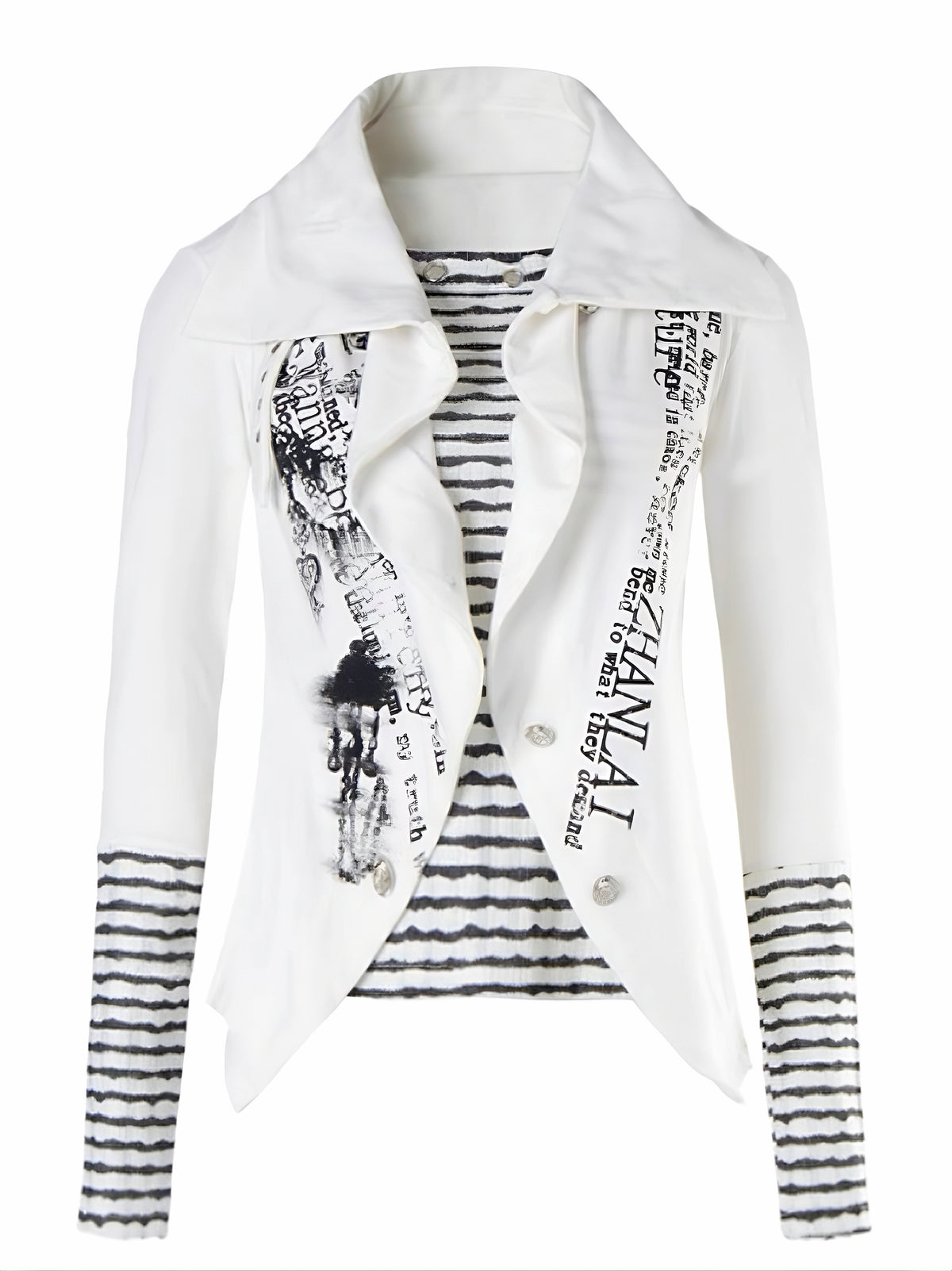 'NovaThread' Grunge Alt Faux Two-Piece Contrast Stripe Print Long Sleeve Shirt