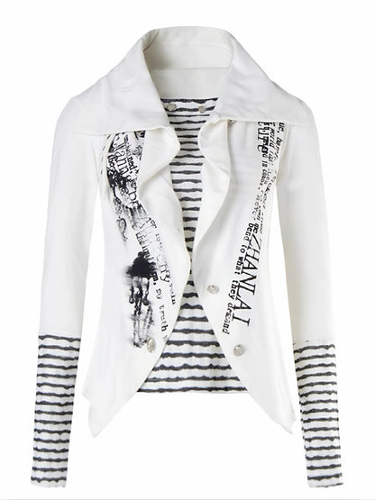 'NovaThread' Grunge Alt Faux Two-Piece Contrast Stripe Print Long Sleeve Shirt