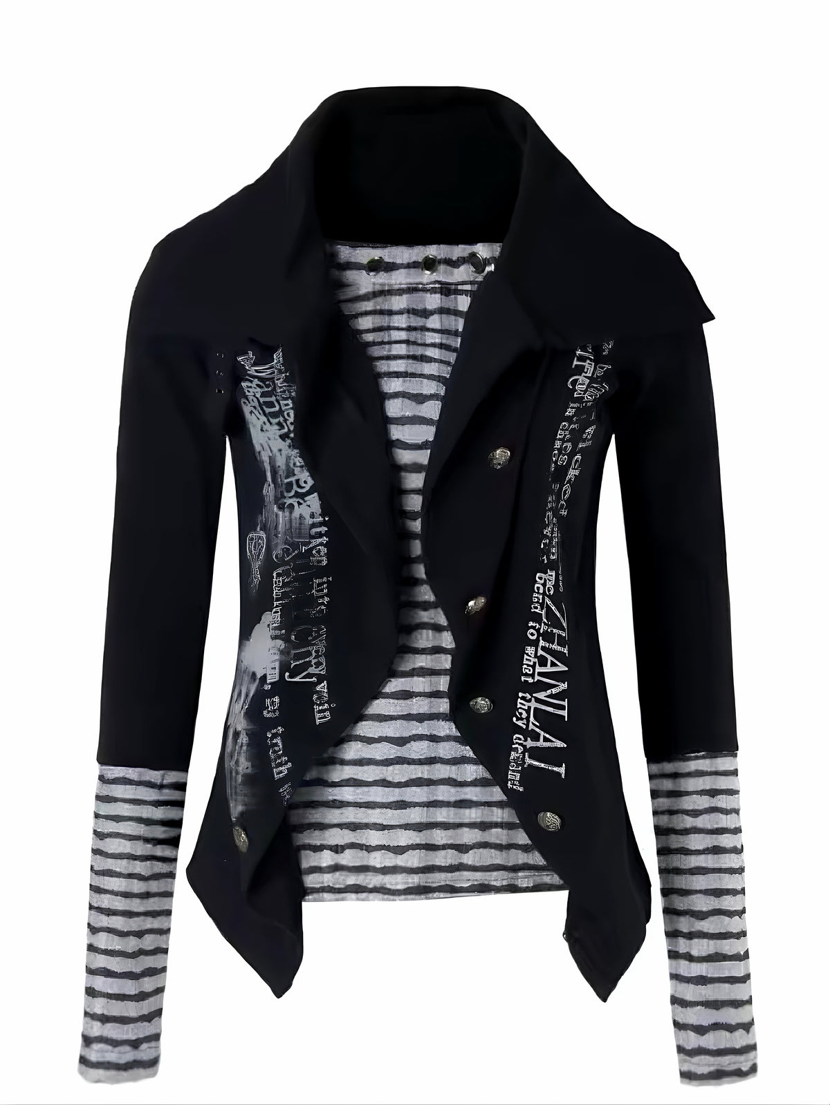 'NovaThread' Grunge Alt Faux Two-Piece Contrast Stripe Print Long Sleeve Shirt