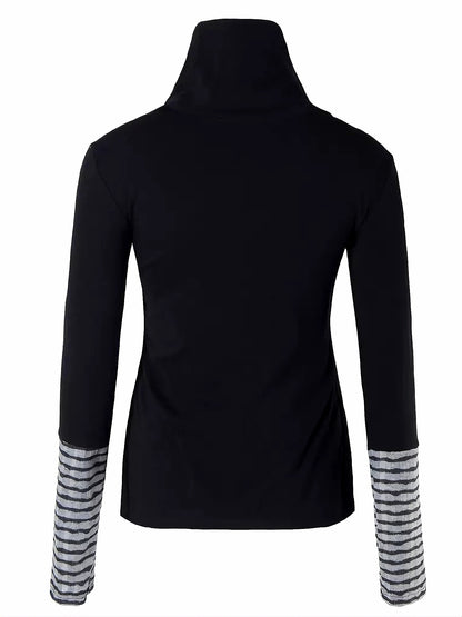 'NovaThread' Grunge Alt Faux Two-Piece Contrast Stripe Print Long Sleeve Shirt