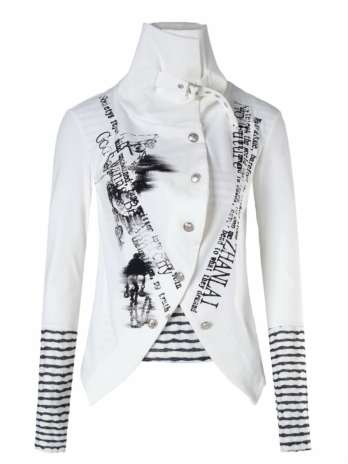 'NovaThread' Grunge Alt Faux Two-Piece Contrast Stripe Print Long Sleeve Shirt
