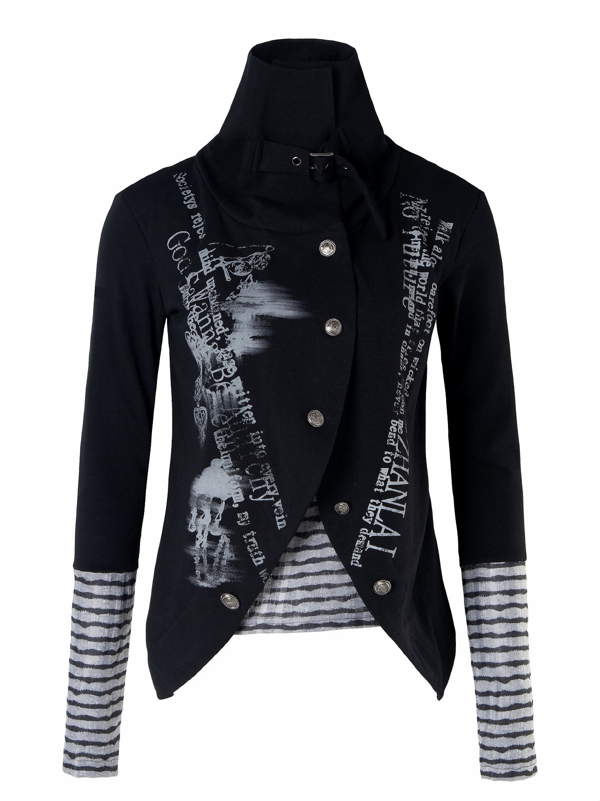 'NovaThread' Grunge Alt Faux Two-Piece Contrast Stripe Print Long Sleeve Shirt