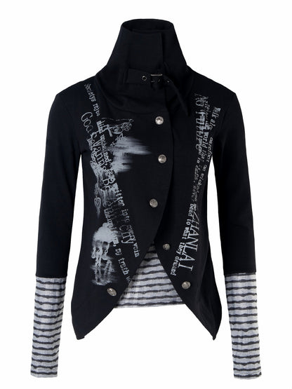 'NovaThread' Grunge Alt Faux Two-Piece Contrast Stripe Print Long Sleeve Shirt