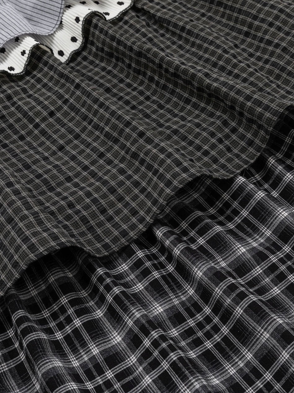 'Ribbon Doll' Vintage Plaid Ruffle Tiered Midi Skirt
