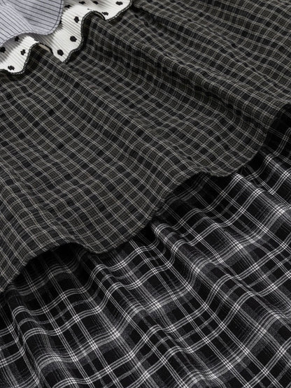 'Ribbon Doll' Vintage Plaid Ruffle Tiered Midi Skirt