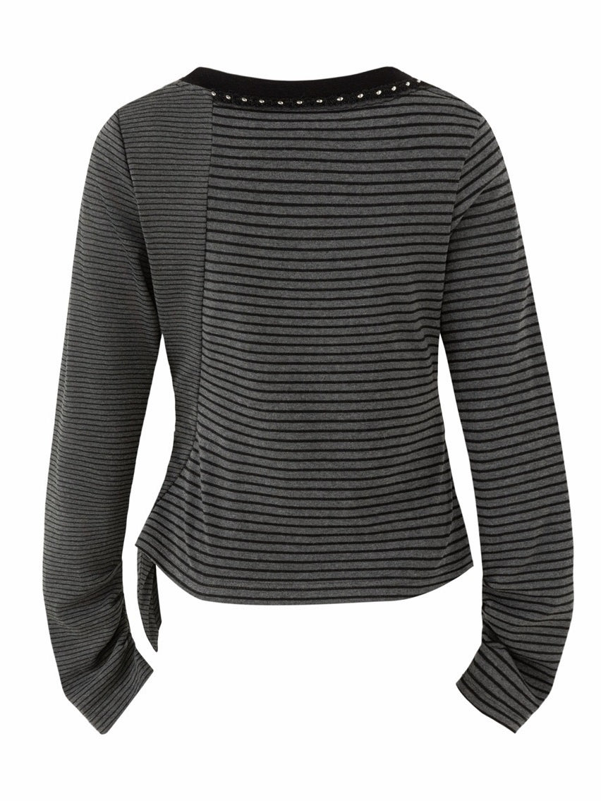 'Hush' Dark Alt Asymmetrical Striped Patchwork Wrap Crop Top