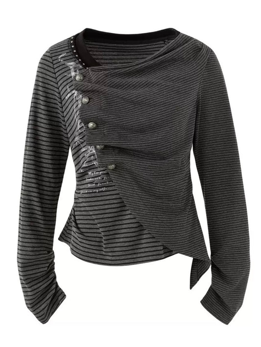 'Hush' Dark Alt Asymmetrical Striped Patchwork Wrap Crop Top
