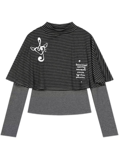 'Rhythm Muse'Retro Vintage Music Note Striped Cape