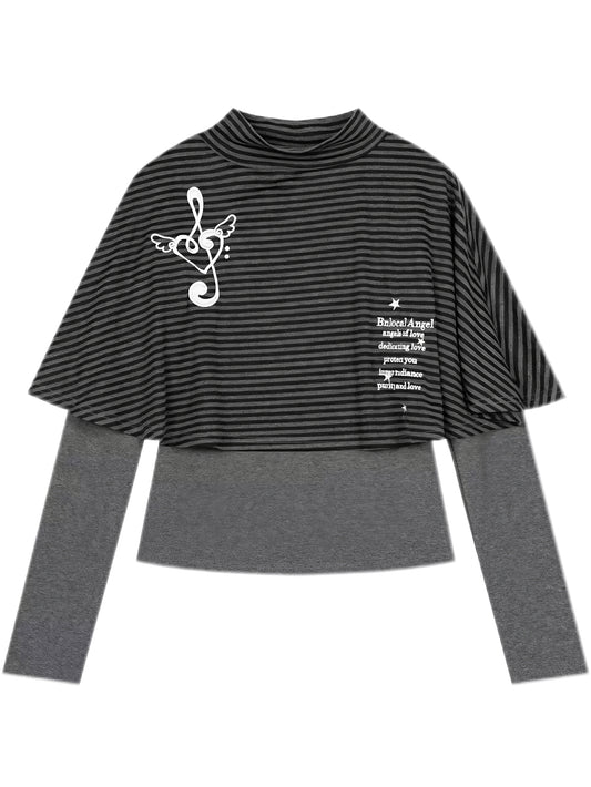 'Rhythm Muse'Retro Vintage Music Note Striped Cape