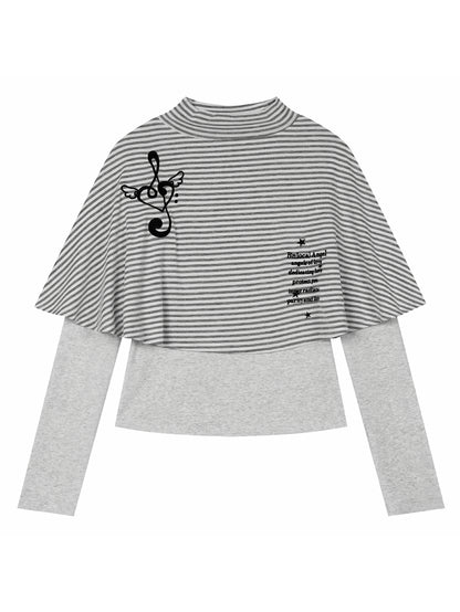 'Rhythm Muse'Retro Vintage Music Note Striped Cape