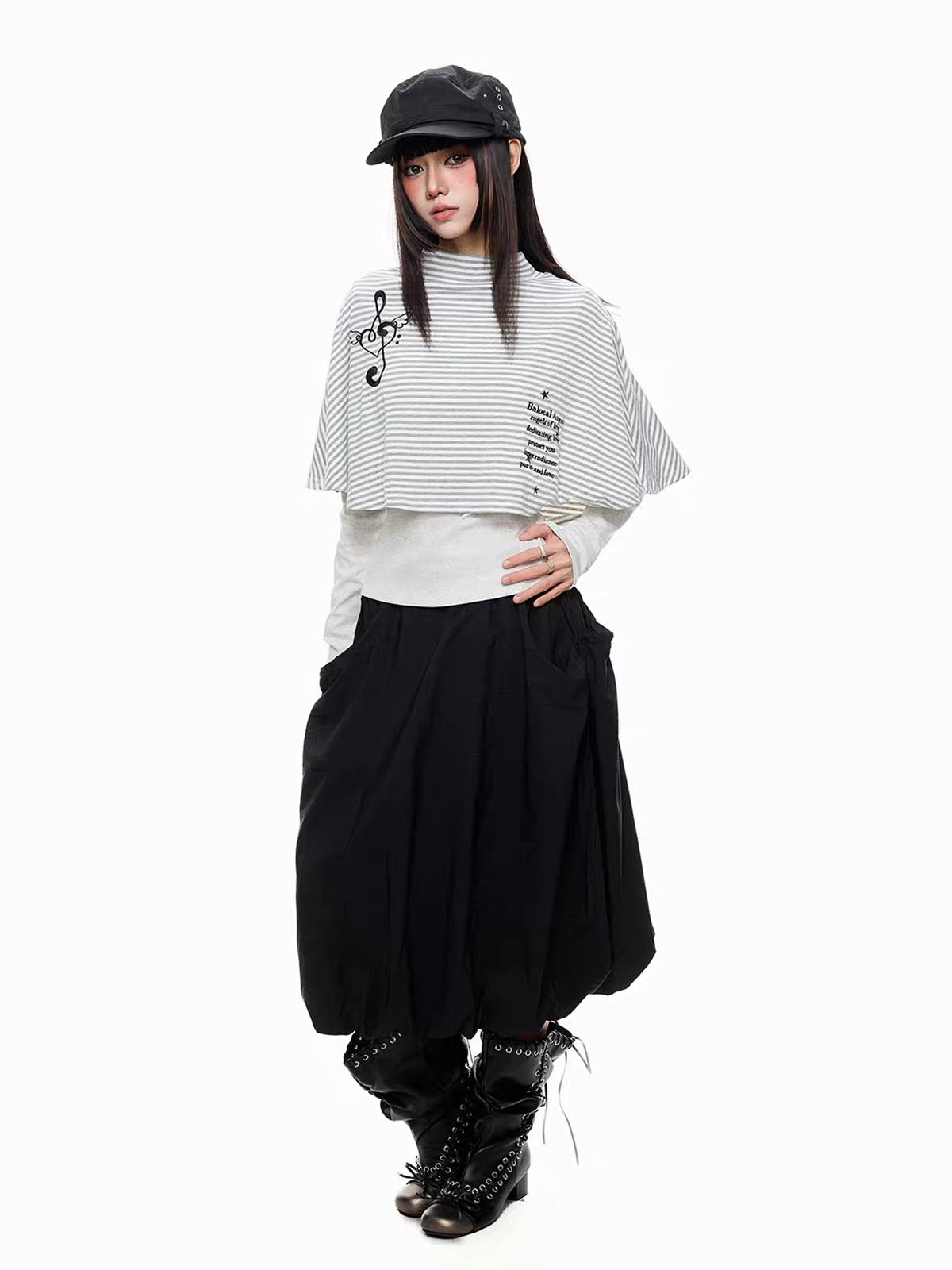 'Rhythm Muse'Retro Vintage Music Note Striped Cape