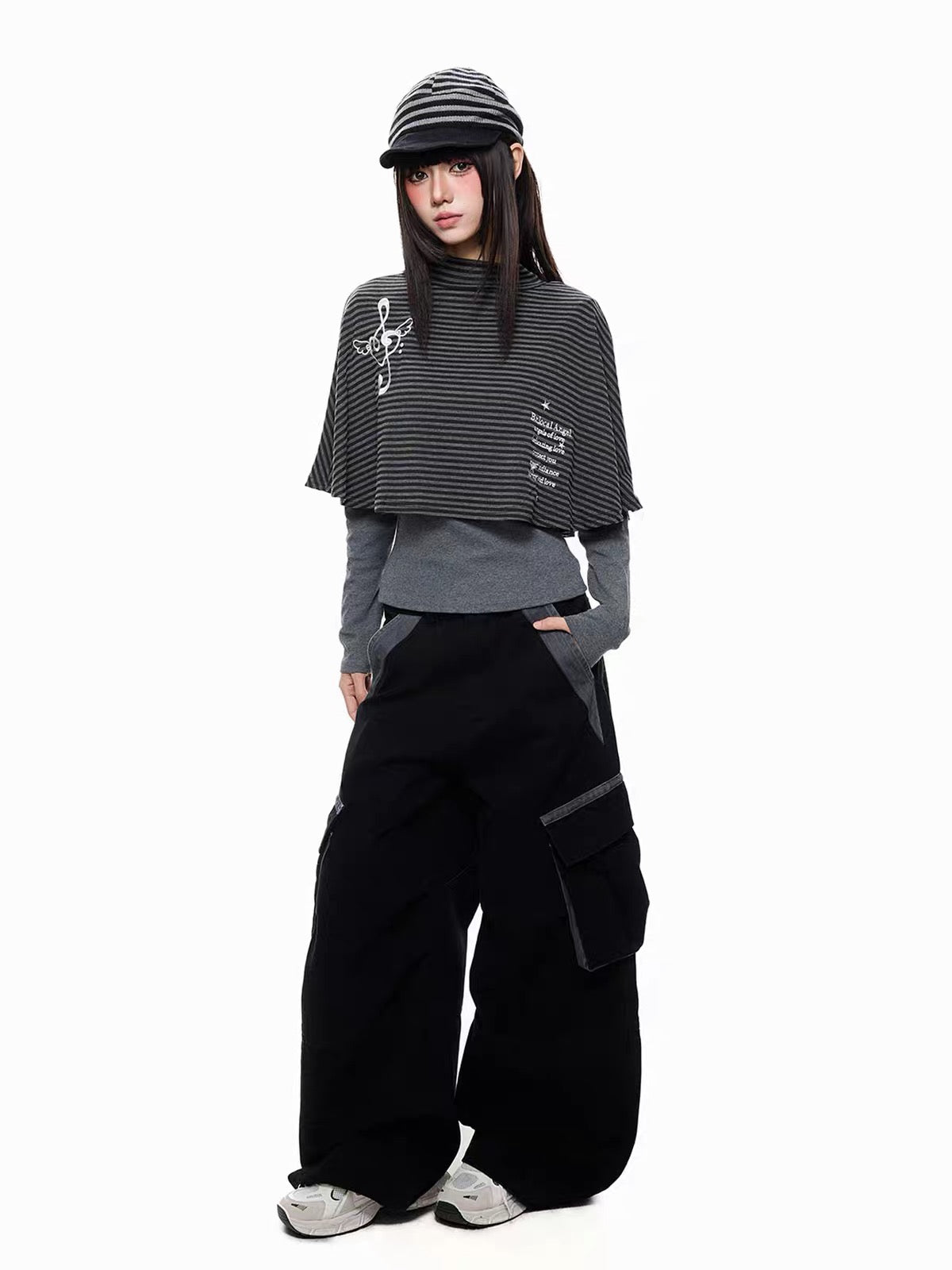 'Rhythm Muse'Retro Vintage Music Note Striped Cape