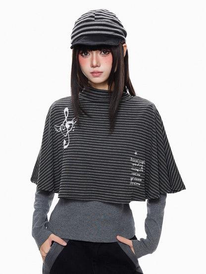 'Rhythm Muse'Retro Vintage Music Note Striped Cape