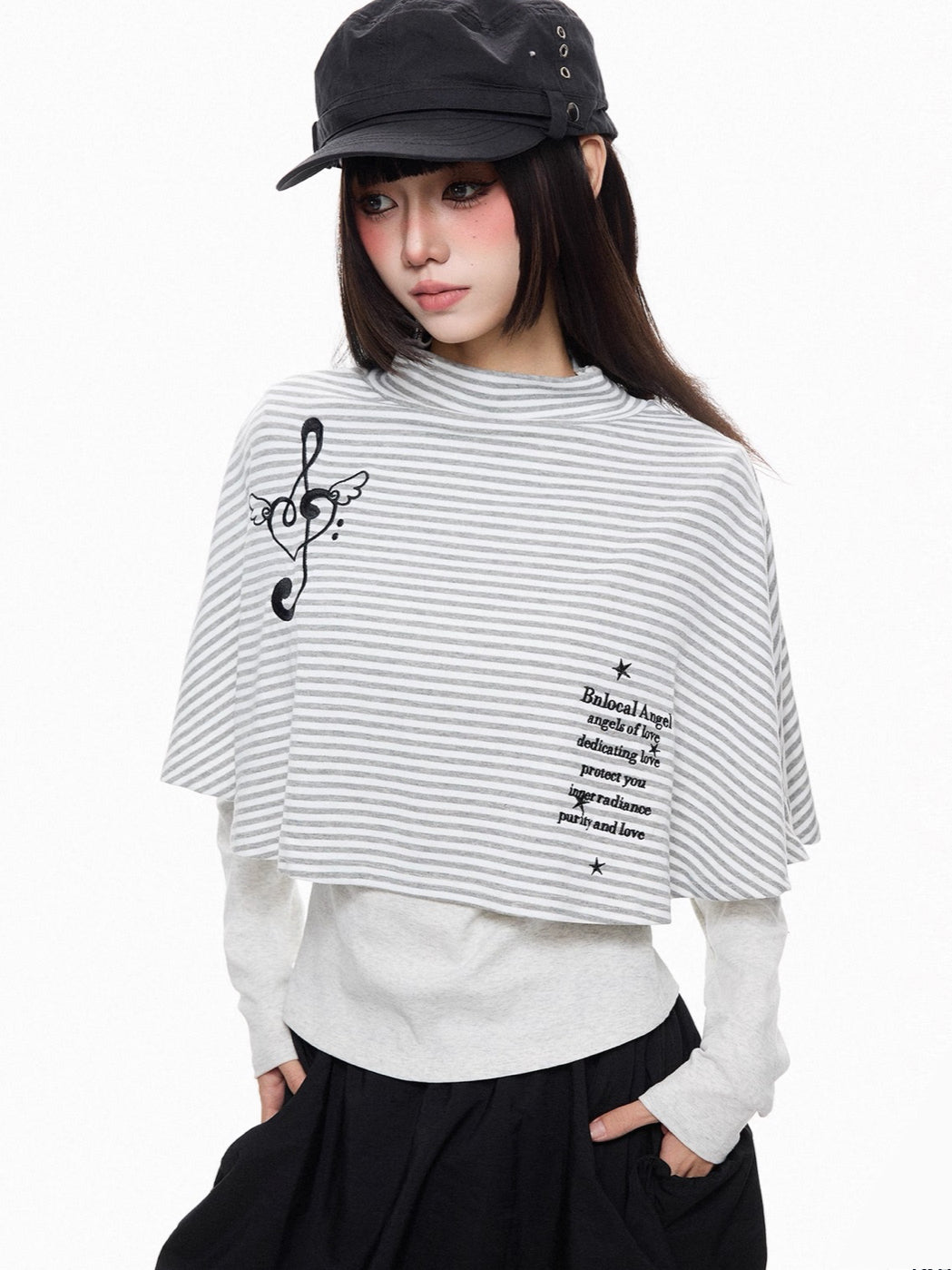 'Rhythm Muse'Retro Vintage Music Note Striped Cape