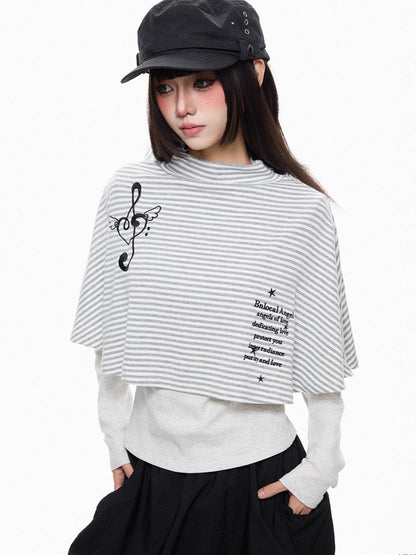 'Rhythm Muse'Retro Vintage Music Note Striped Cape