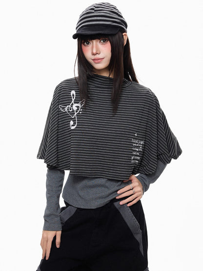 'Rhythm Muse'Retro Vintage Music Note Striped Cape