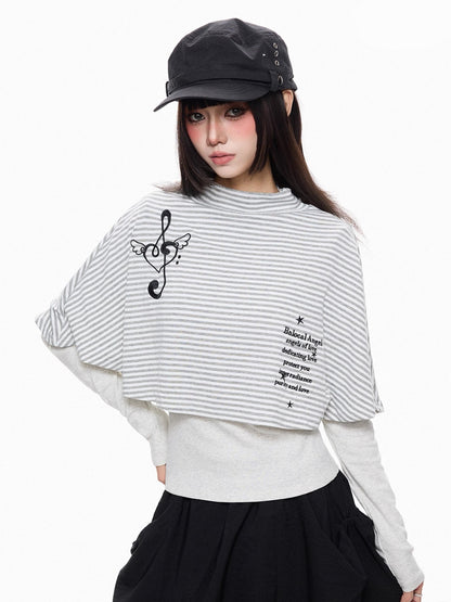 'Rhythm Muse'Retro Vintage Music Note Striped Cape