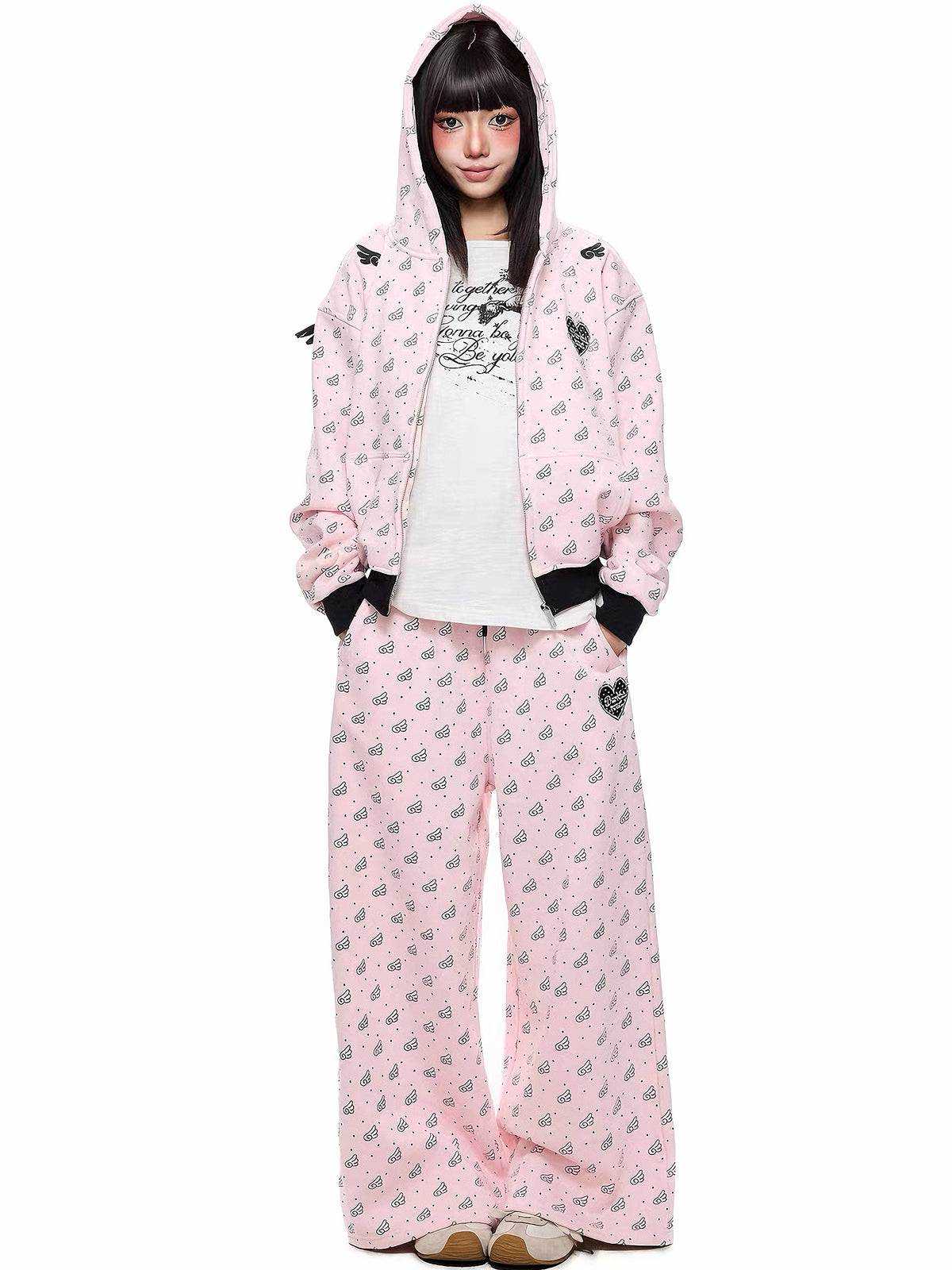 'Sweetie Angel' Kawaii Y2k Angel Rebel 3D Wings 2 Pieces Tracksuit Set
