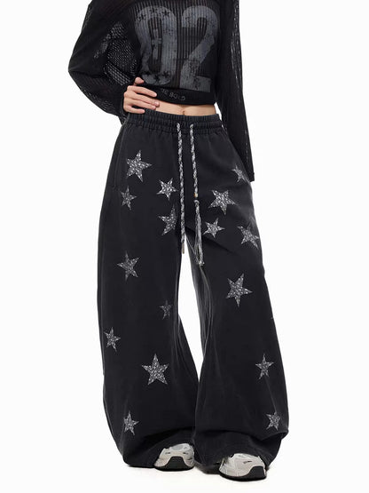 'StarRiot' Streetstyle Star-Print Hip Hop Wide Leg Sweatpants
