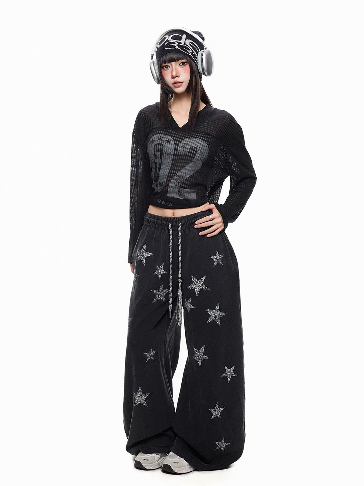 'StarRiot' Streetstyle Star-Print Hip Hop Wide Leg Sweatpants