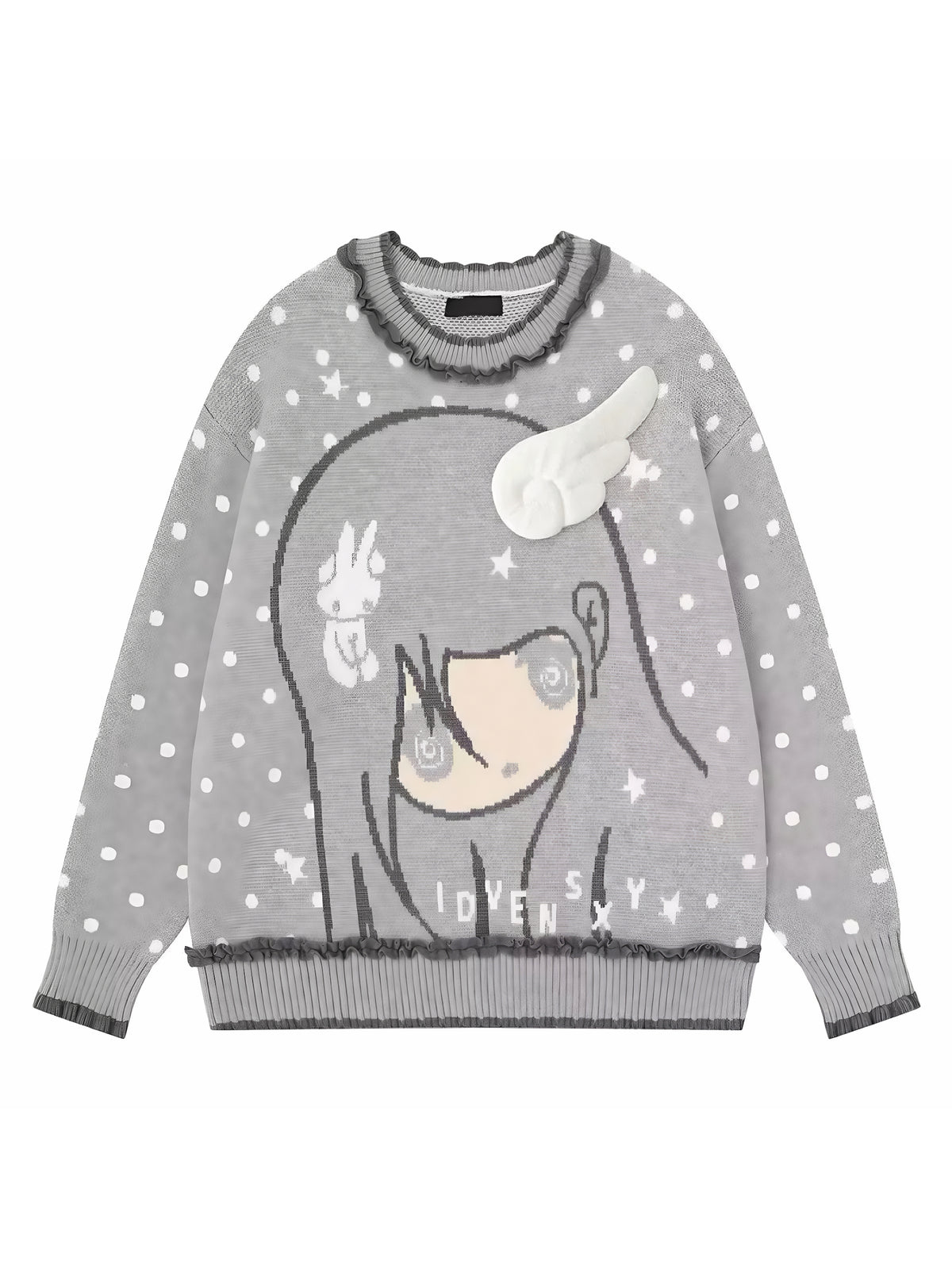 'BunnyDoll' Kawaii Polka Dot Angel Wing Ruffled Collar Knit Sweater