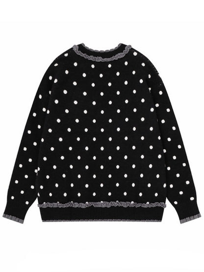 'BunnyDoll' Kawaii Polka Dot Angel Wing Ruffled Collar Knit Sweater