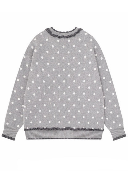 'BunnyDoll' Kawaii Polka Dot Angel Wing Ruffled Collar Knit Sweater