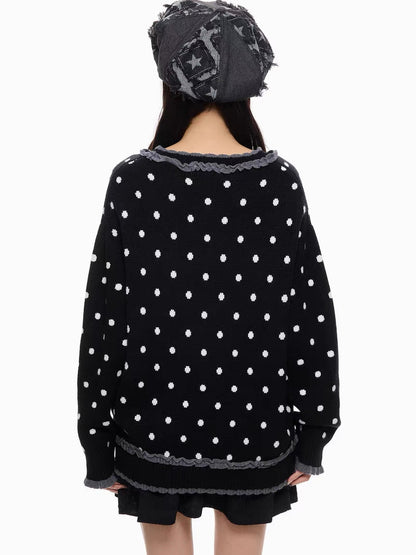 'BunnyDoll' Kawaii Polka Dot Angel Wing Ruffled Collar Knit Sweater