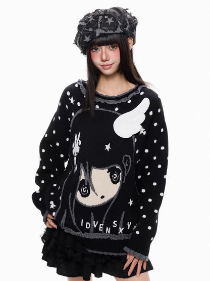 'BunnyDoll' Kawaii Polka Dot Angel Wing Ruffled Collar Knit Sweater