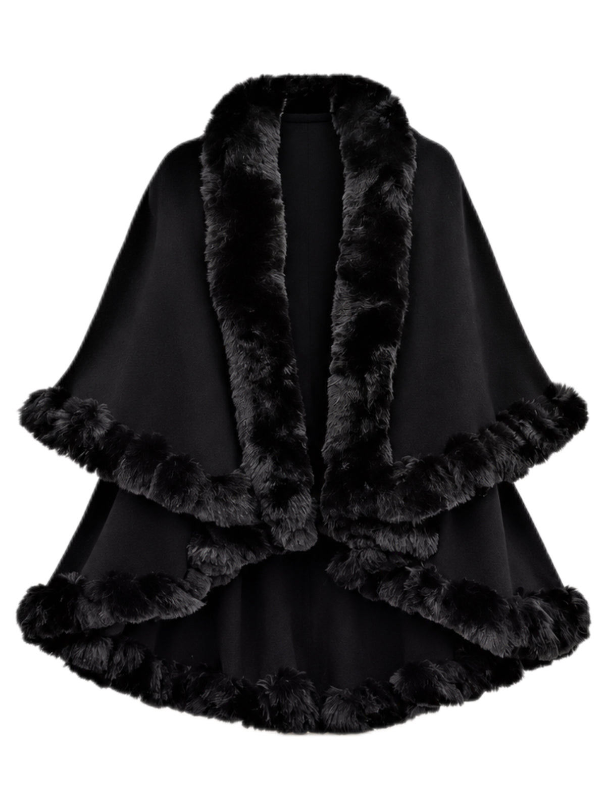 'Maison'Fuax Fur Fuzzy Double Layer Cloak Knit Cardigan Shawl Cape