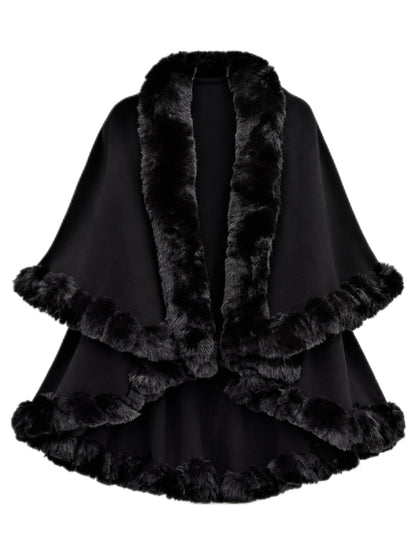 'Maison'Fuax Fur Fuzzy Double Layer Cloak Knit Cardigan Shawl Cape