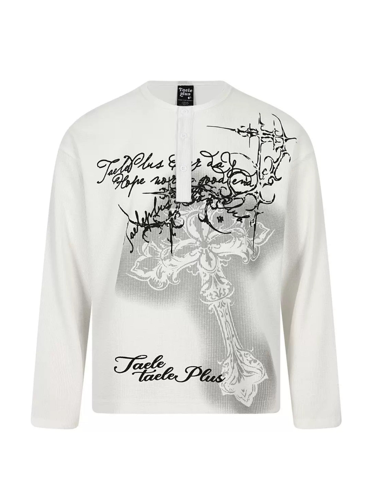 'DarkEcho' Alt Graffiti Cross Waffle Knit Oversized Long Sleeve Top