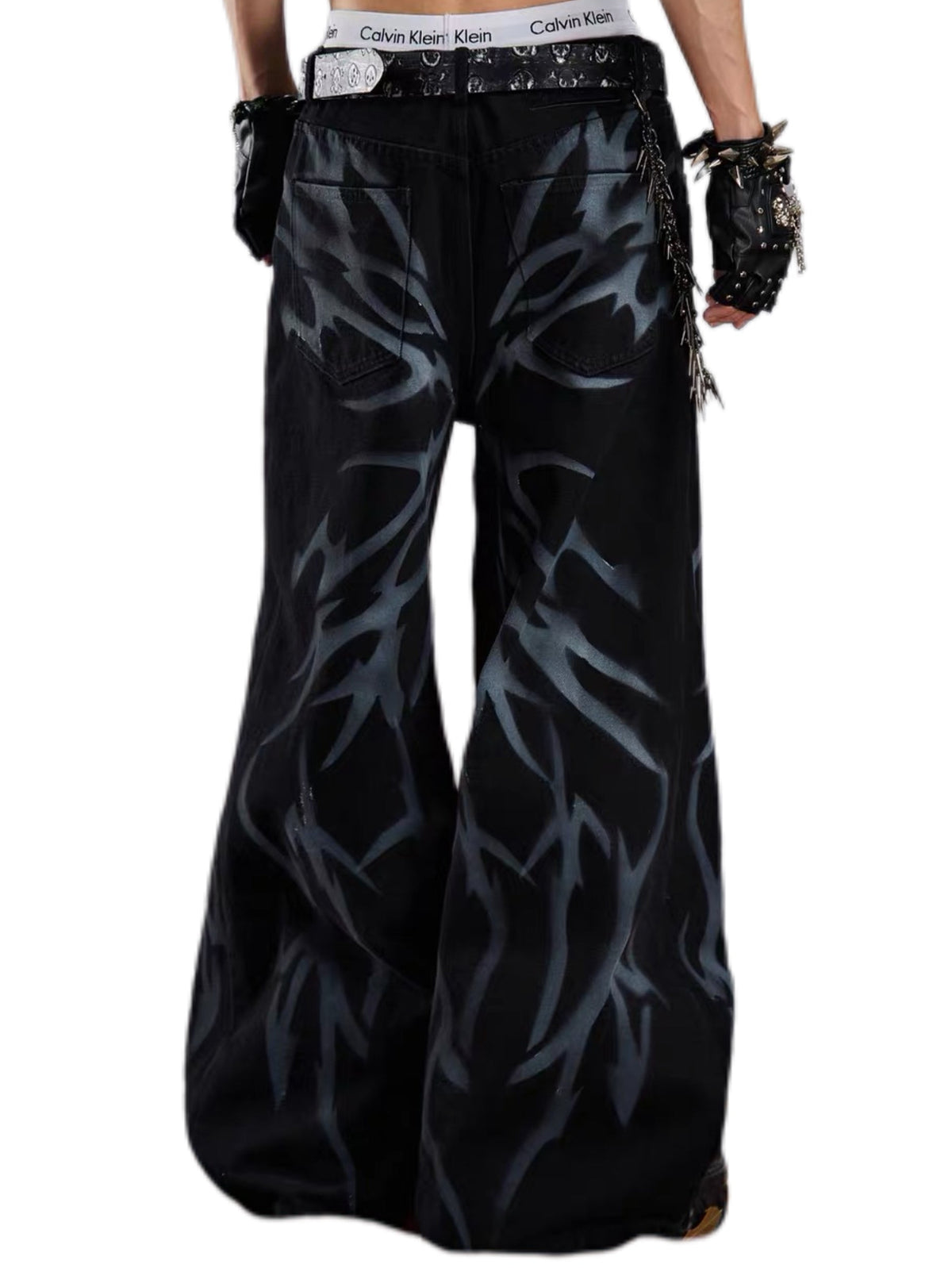 'Venom Butterfly' Thorn Rebel Graffiti Barrel Leg Jeans